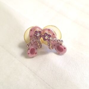 Gold Flip Flop Sandal Polka Dot Rhinestone Earrings